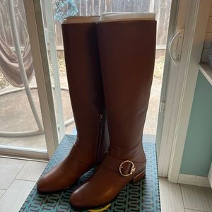 Tory Burch SOFIA Brown Leather Riding Boots Flat Buckled Equestrian BootiesUS 7